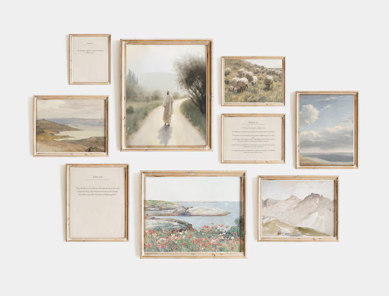 Christian Scripture Print Set of 9 – Psalm 23, John 3:16, Genesis 1:1 (Digital Download)