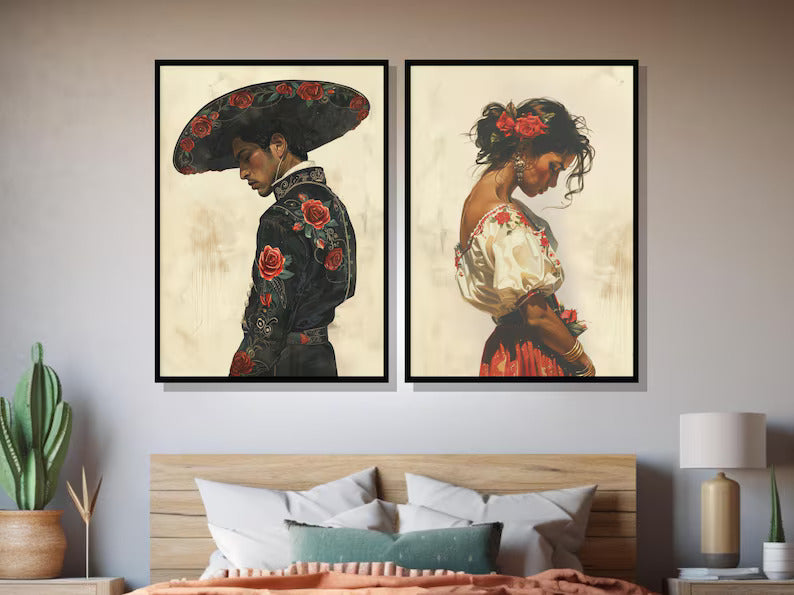 Mexican Wall Art Set of 2 – Romantic Mariachi & Southwestern Decor