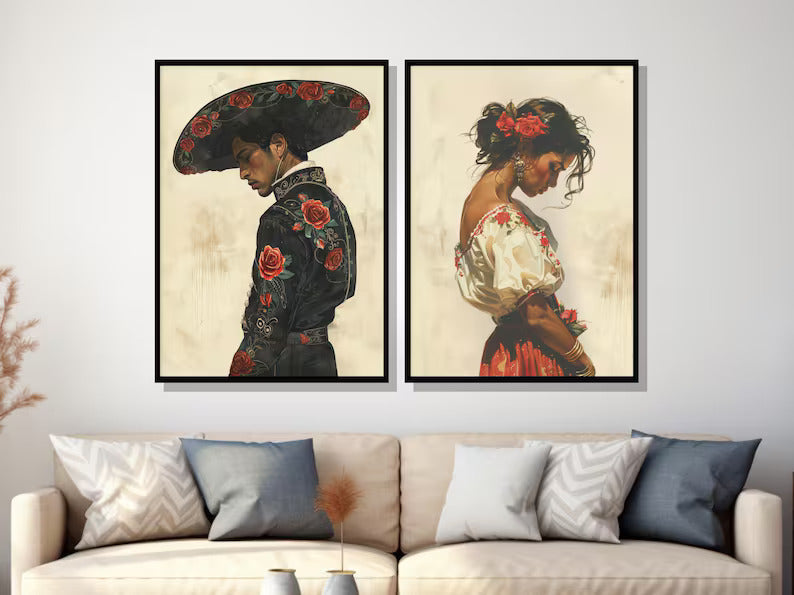 Mexican Wall Art Set of 2 – Romantic Mariachi & Southwestern Decor