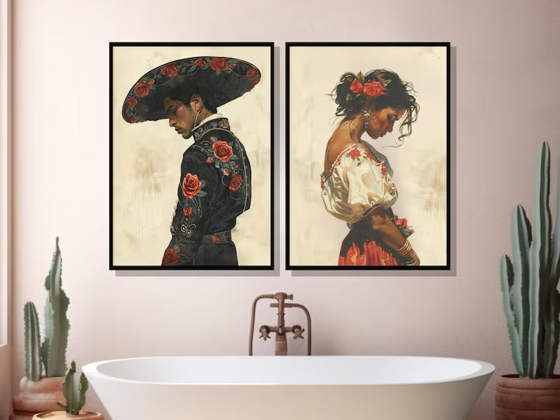 Mexican Wall Art Set of 2 – Romantic Mariachi & Southwestern Decor
