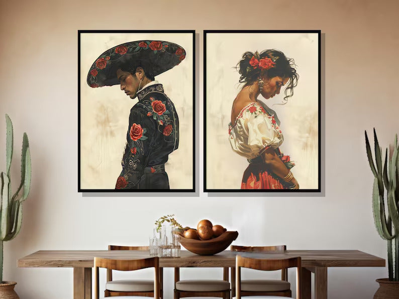 Mexican Wall Art Set of 2 – Romantic Mariachi & Southwestern Decor