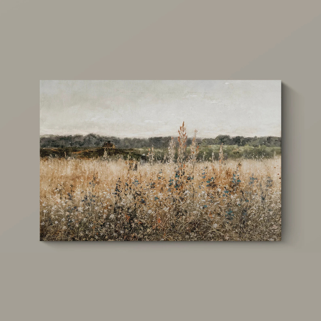 Printable Wildflower Field Oil Painting – Vintage Landscape Art Download