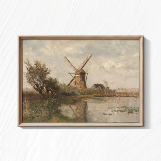 Vintage Dutch Windmill Print – European Country Landscape Download
