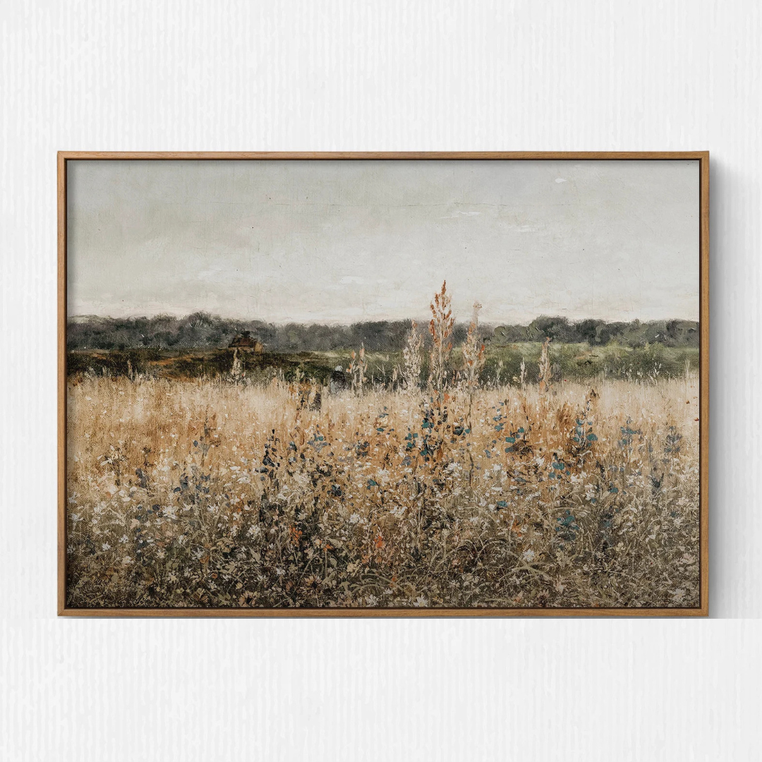 Printable Wildflower Field Oil Painting – Vintage Landscape Art Download
