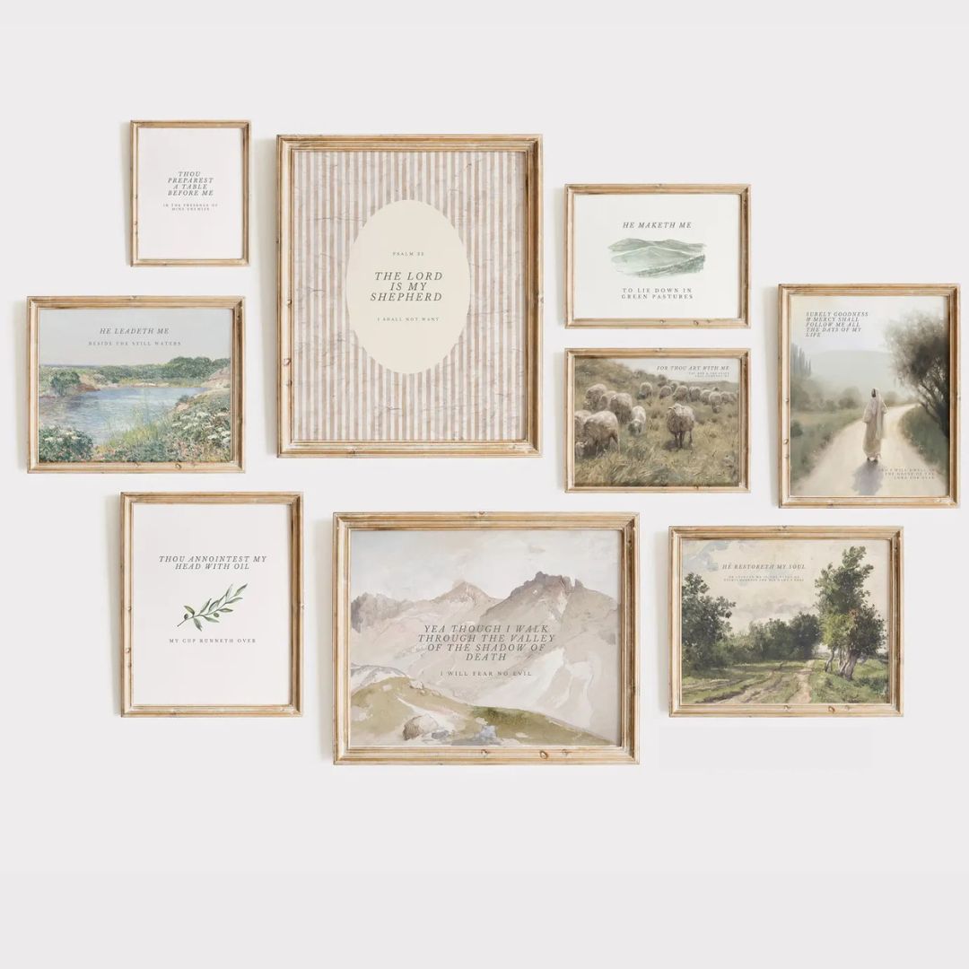 Christian Wall Art Set of 9 – Psalm 23 ‘The Lord Is My Shepherd’ Printables