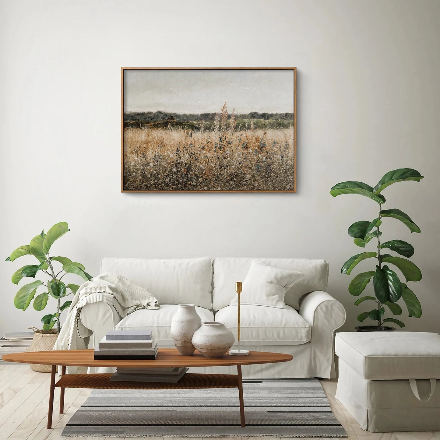 Printable Wildflower Field Oil Painting – Vintage Landscape Art Download