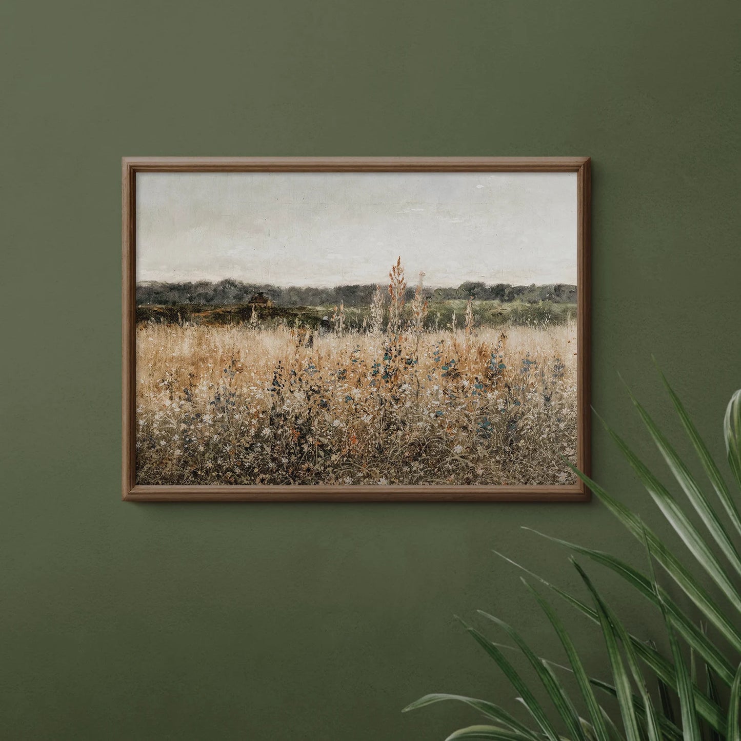 Printable Wildflower Field Oil Painting – Vintage Landscape Art Download