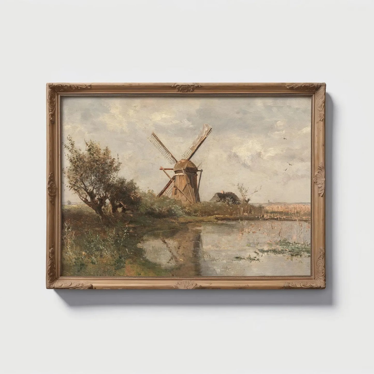 Vintage Dutch Windmill Print – European Country Landscape Download