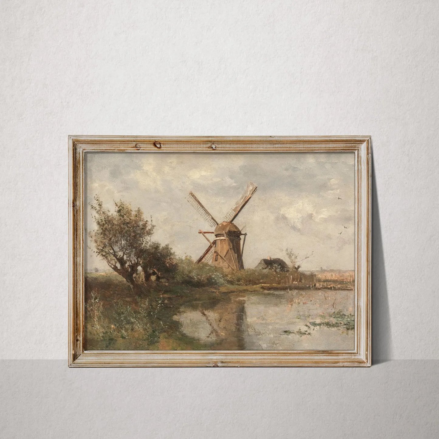 Vintage Dutch Windmill Print – European Country Landscape Download