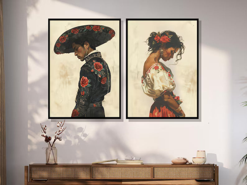 Mexican Wall Art Set of 2 – Romantic Mariachi & Southwestern Decor
